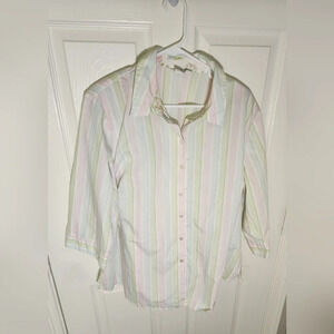 Alia Pastel Striped Womens Button Up Top with Shoulder Pads